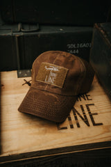 Tan American Made Mesh Back Hat with Drop Line